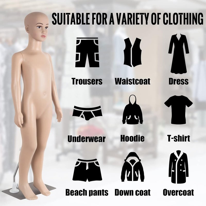 SHAREWIN 43.3" Height Child Mannequin Full Body Realistic Adjustable Detachable Manikin Display Head Turns Dress Form W/Metal Base, Gender-Neutral - Image 1