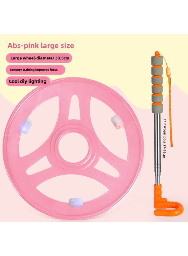 Children's Rolling Iron Ring Toy Adult Nostalgic Outdoor Luminous Kindergarten Primary School Students Hand Push Iron Ring Fitness Wheel-Specifications:Cherry Powder-large-diameter 38.5cm (including Hand Lever)-cool DIY Lights  - Image 1
