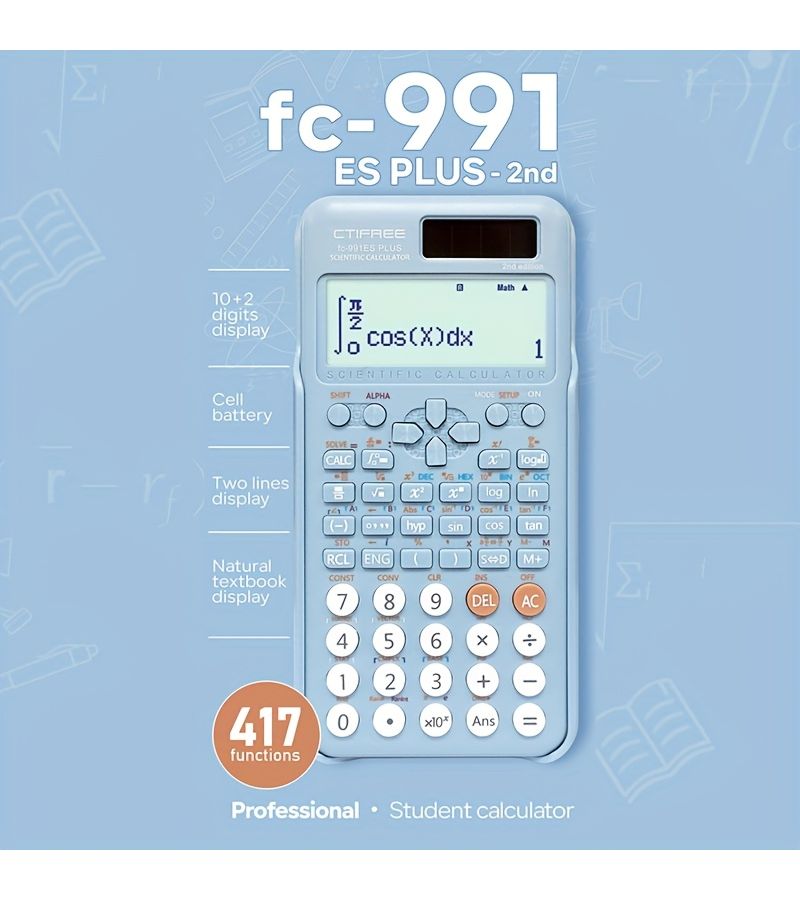 Blue Multifunctional Scientific Calculator with Large Display 417 Functions Middle School Business Office - Image 1