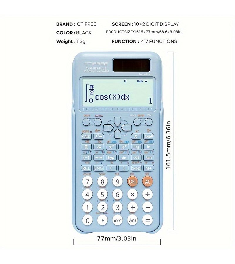 Blue Multifunctional Scientific Calculator with Large Display 417 Functions Middle School Business Office - Image 2
