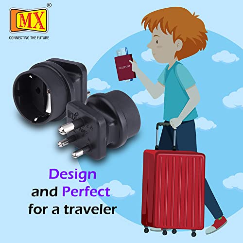 MX 3 Pin Indian Plug to Europe Schuko Socket Adapter 15A, Heavy Duty Power Plug Converter, Compatible with Indian 3 Pin Plug to EU Schuko Socket, Compact Travel & Home Use Adapter - Image 3