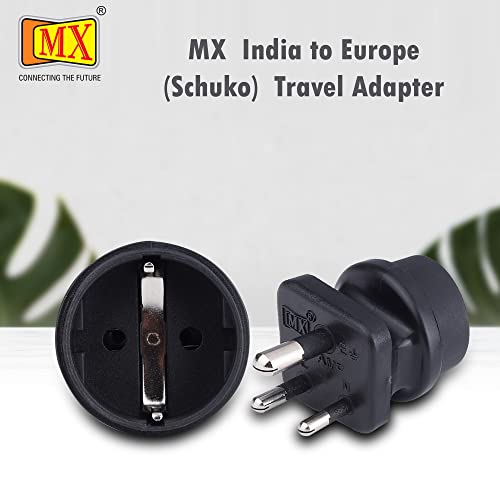 MX 3 Pin Indian Plug to Europe Schuko Socket Adapter 15A, Heavy Duty Power Plug Converter, Compatible with Indian 3 Pin Plug to EU Schuko Socket, Compact Travel & Home Use Adapter - Image 2