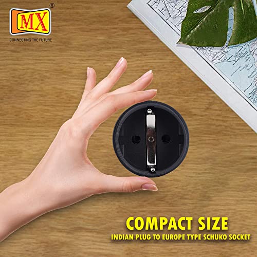 MX 3 Pin Indian Plug to Europe Schuko Socket Adapter 15A, Heavy Duty Power Plug Converter, Compatible with Indian 3 Pin Plug to EU Schuko Socket, Compact Travel & Home Use Adapter - Image 4