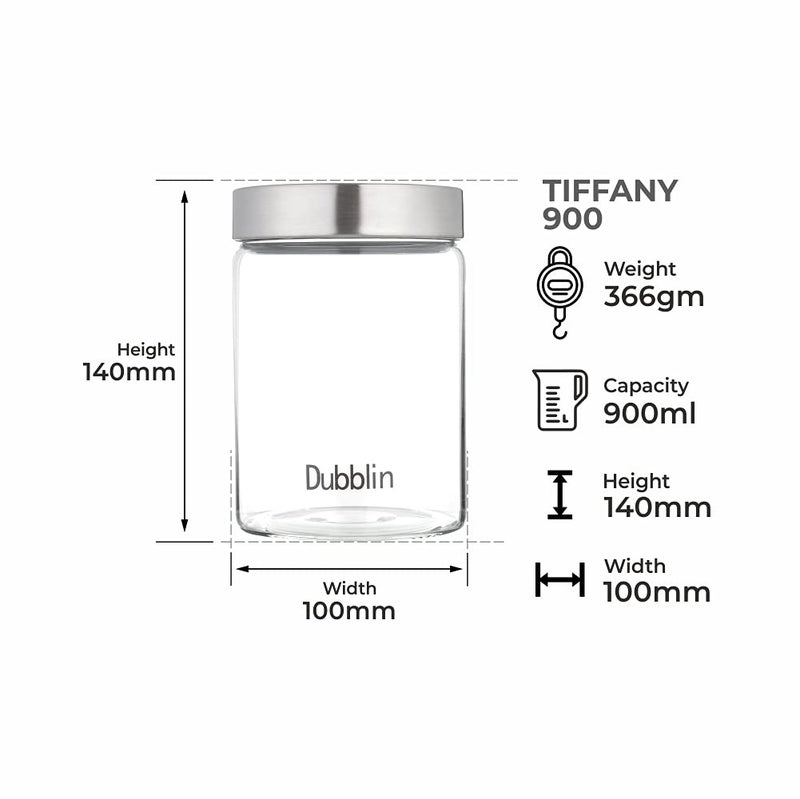 DUBBLIN Borosilicate Glass Jar with rust free airtight steel Lid, kitchen storage jar container microwave safe - 900ml, 1 Pc, Transparent - Image 3