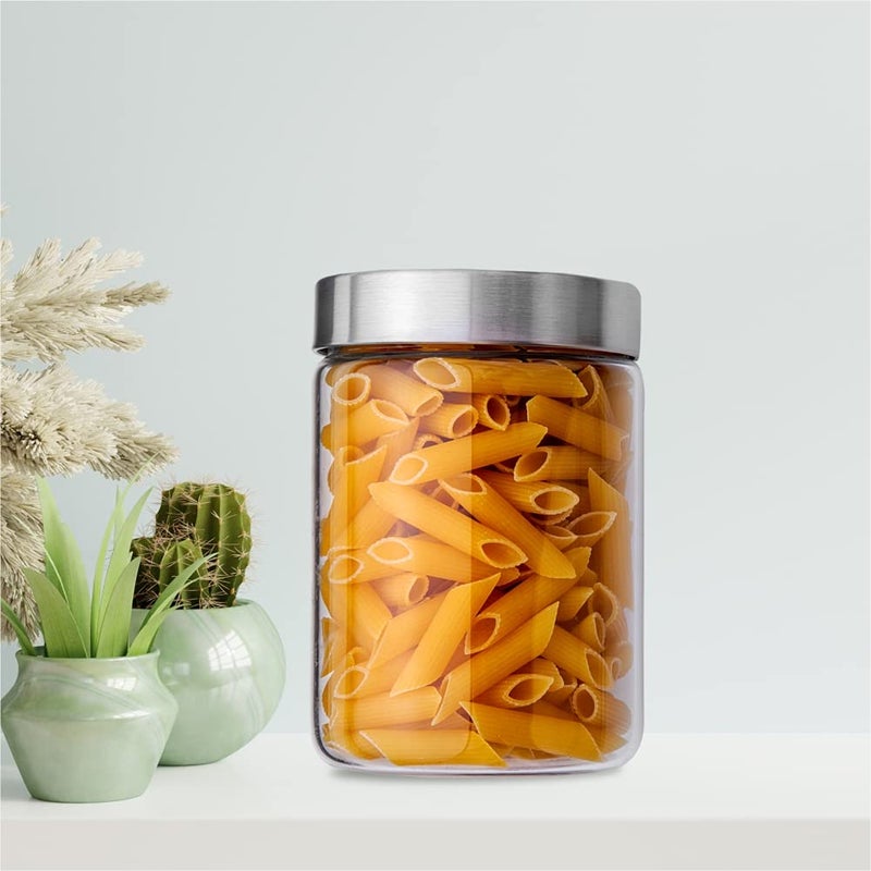 DUBBLIN Borosilicate Glass Jar with rust free airtight steel Lid, kitchen storage jar container microwave safe - 900ml, 1 Pc, Transparent - Image 1