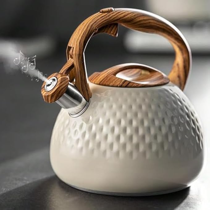 shoxil Tea Kettle 27 Quart With Wood Pattern Handle Loud Whistle Food Grade Stainless Steel Teapot AntiHot Handle And AntiRust Suitable For All Heat Sources - Image 2