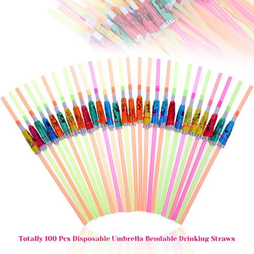 Paxcoo 100pcs Umbrella Straws - Hawaiian Luau Party Straws for Drinks Decorations (Assorted Colors) - Image 3
