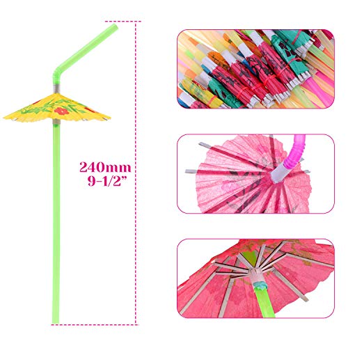 Paxcoo 100pcs Umbrella Straws - Hawaiian Luau Party Straws for Drinks Decorations (Assorted Colors) - Image 4
