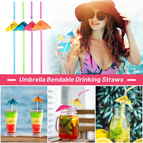 Paxcoo 100pcs Umbrella Straws - Hawaiian Luau Party Straws for Drinks Decorations (Assorted Colors) - Image 2