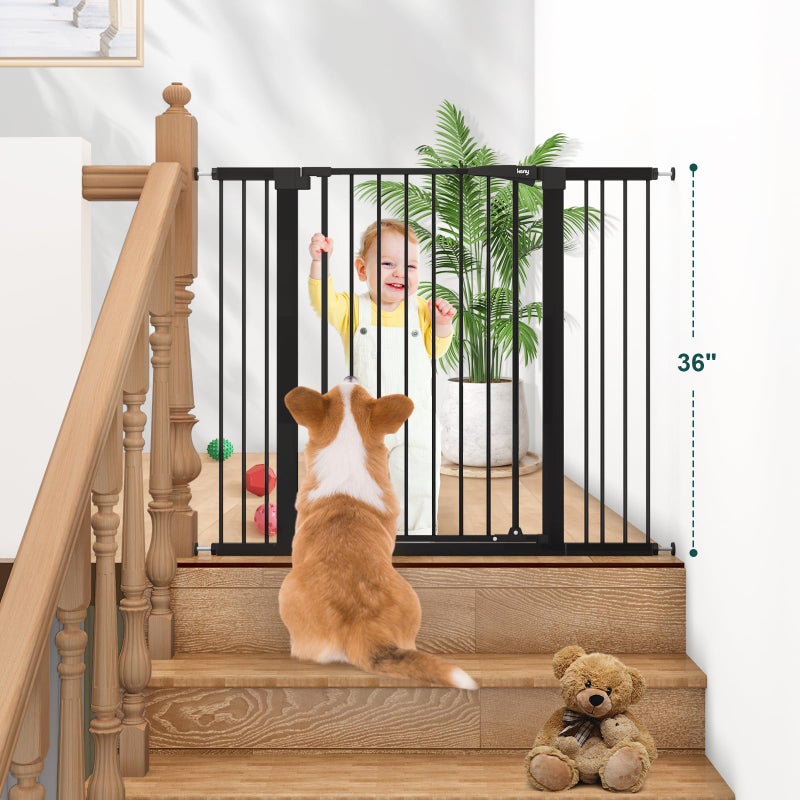 keny 36" Extra Tall Baby Gate for Doorways, Fits Openings 29.7" to 46" Wide, Auto Close Pressured Mounted Dog Gate for Stairs, No Drilling Easy Install Pet Gate, Black - Image 2