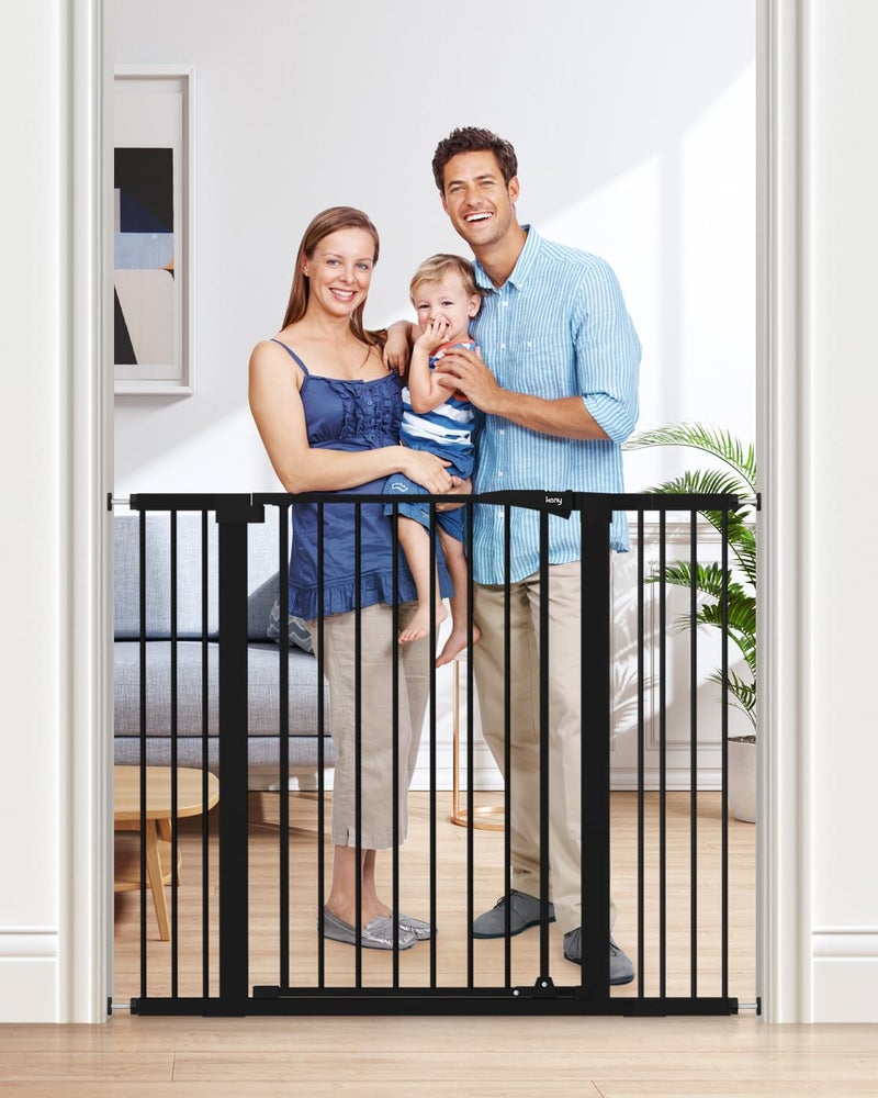 keny 36" Extra Tall Baby Gate for Doorways, Fits Openings 29.7" to 46" Wide, Auto Close Pressured Mounted Dog Gate for Stairs, No Drilling Easy Install Pet Gate, Black - Image 1