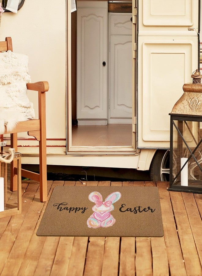 XLDLIOO Happy Easter Bunny Door Mat Doormat, Preppy Pink Bow Rabbit Welcome Front Door Mat Indoor Outdoor Entrance, Easter Bunny Artificial Coir Doormats Rugs for Porch Entryway Home Decor 30x17in - Image 3