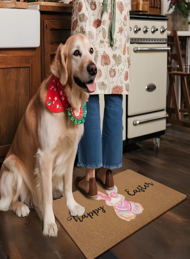 XLDLIOO Happy Easter Bunny Door Mat Doormat, Preppy Pink Bow Rabbit Welcome Front Door Mat Indoor Outdoor Entrance, Easter Bunny Artificial Coir Doormats Rugs for Porch Entryway Home Decor 30x17in - Image 4