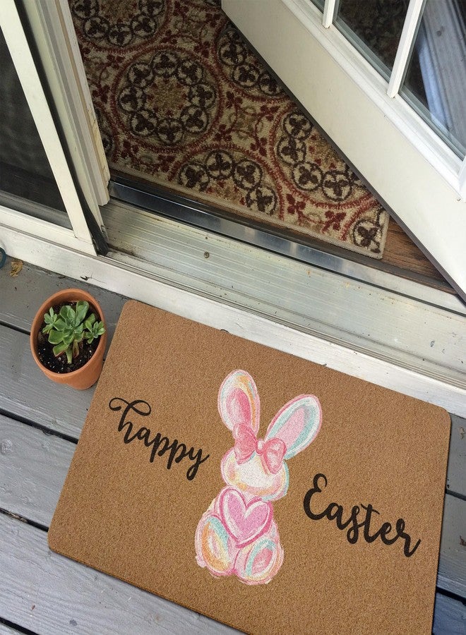 XLDLIOO Happy Easter Bunny Door Mat Doormat, Preppy Pink Bow Rabbit Welcome Front Door Mat Indoor Outdoor Entrance, Easter Bunny Artificial Coir Doormats Rugs for Porch Entryway Home Decor 30x17in - Image 5