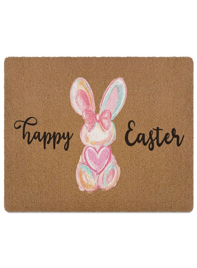 XLDLIOO Happy Easter Bunny Door Mat Doormat, Preppy Pink Bow Rabbit Welcome Front Door Mat Indoor Outdoor Entrance, Easter Bunny Artificial Coir Doormats Rugs for Porch Entryway Home Decor 30x17in - Image 1