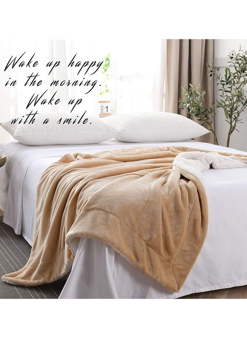 Comfy Flannel Soft Sherpa Blanket Beige 220 x 240 cm  - Image 2
