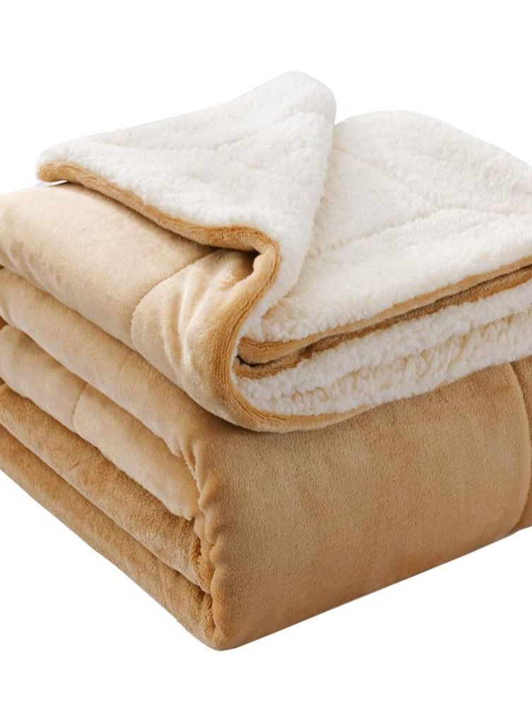 Comfy Flannel Soft Sherpa Blanket Beige 220 x 240 cm  - Image 1