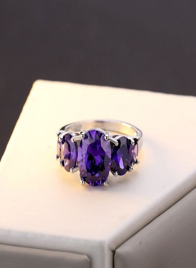 Vsoruln Vintage 925 Sterling Silver Purple Amethyst 5-Stone Women's Ring Promise Zircon CZ Ring Simulated Birthstone Filled Size 6-10 (9) - Image 5