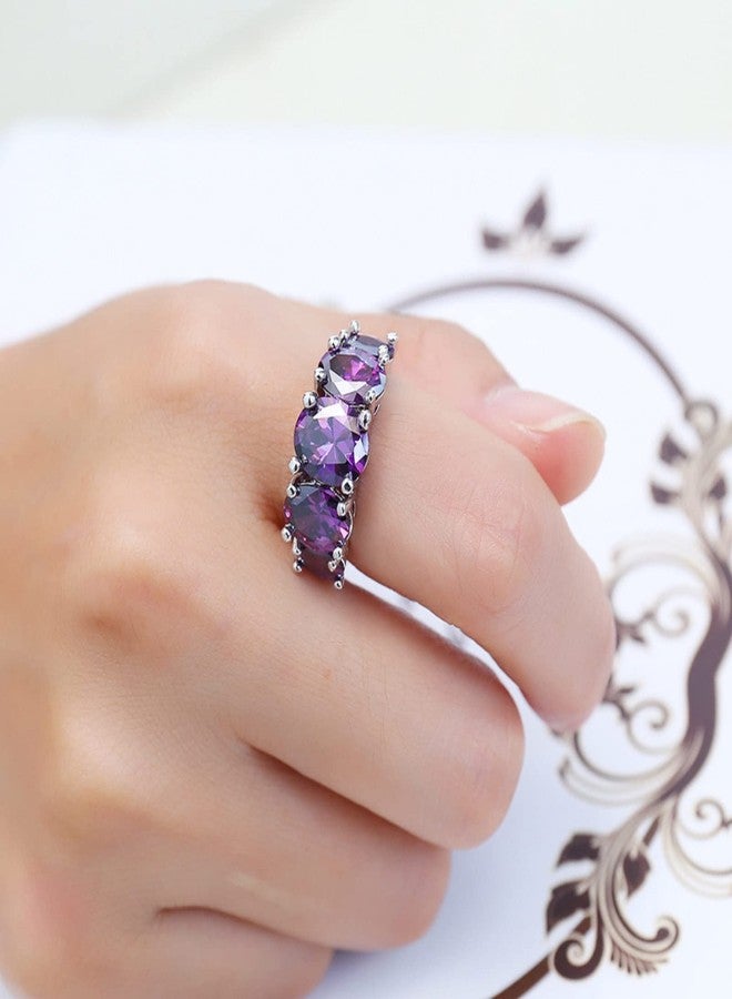 Vsoruln Vintage 925 Sterling Silver Purple Amethyst 5-Stone Women's Ring Promise Zircon CZ Ring Simulated Birthstone Filled Size 6-10 (9) - Image 2