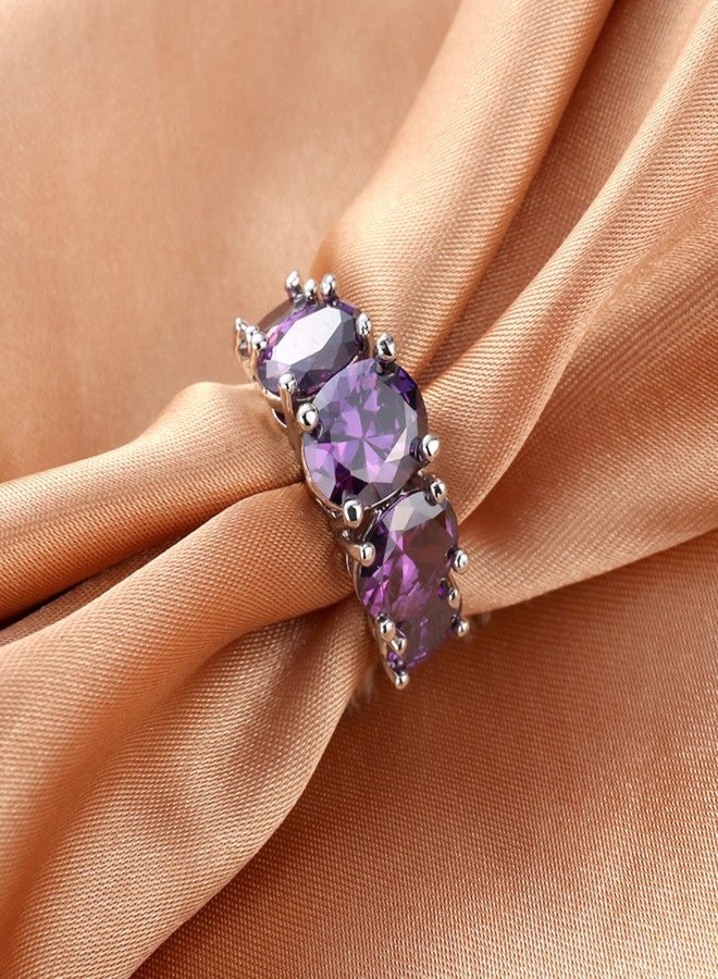 Vsoruln Vintage 925 Sterling Silver Purple Amethyst 5-Stone Women's Ring Promise Zircon CZ Ring Simulated Birthstone Filled Size 6-10 (9) - Image 4