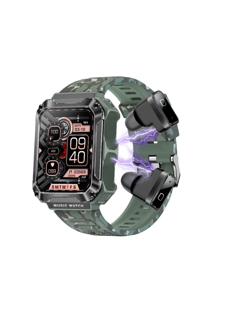T93 Bluetooth Smart Watch With Earbuds For Android iPhone Fitness Tracker With Blood Oxygen Heart Rate Sleep Monitor Long Time Standby Sports Green  - Image 1