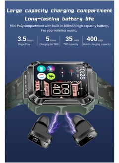 Generic T93 Bluetooth Smart Watch With Earbuds For Android iPhone Fitness Tracker With Blood Oxygen Heart Rate Sleep Monitor Long Time Standby Sports Green  - Image 3