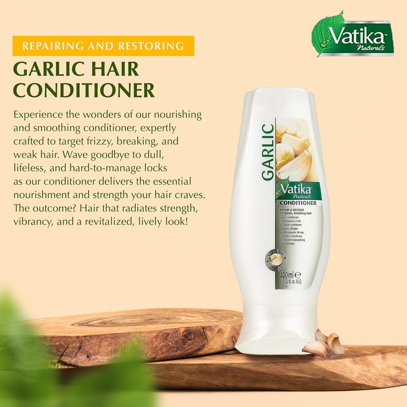 Vatika Naturals Moisturizing Conditioner - Hydrating Conditioner for Dry, Damaged & Frizzy Hair - Deep Nourishment with Natural Ingredients & Henna - Strengthens & Shines - Spanish Garlic - 400ml - Image 3