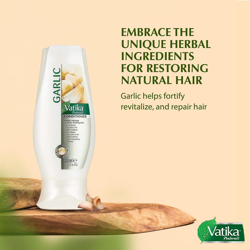 Vatika Naturals Moisturizing Conditioner - Hydrating Conditioner for Dry, Damaged & Frizzy Hair - Deep Nourishment with Natural Ingredients & Henna - Strengthens & Shines - Spanish Garlic - 400ml - Image 4