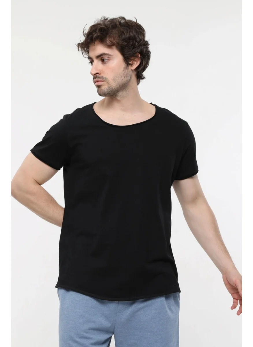 Defy'S Men's Short Sleeve Boat Neck T-Shirt Black - L