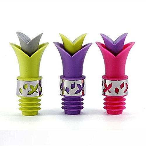 HYTK HYTK Cute Funny Gift Wine Bottle Stopper Pourer Silicone Material Lily Wine Pourer Packed of 3 No Leak Green Pink Purple 