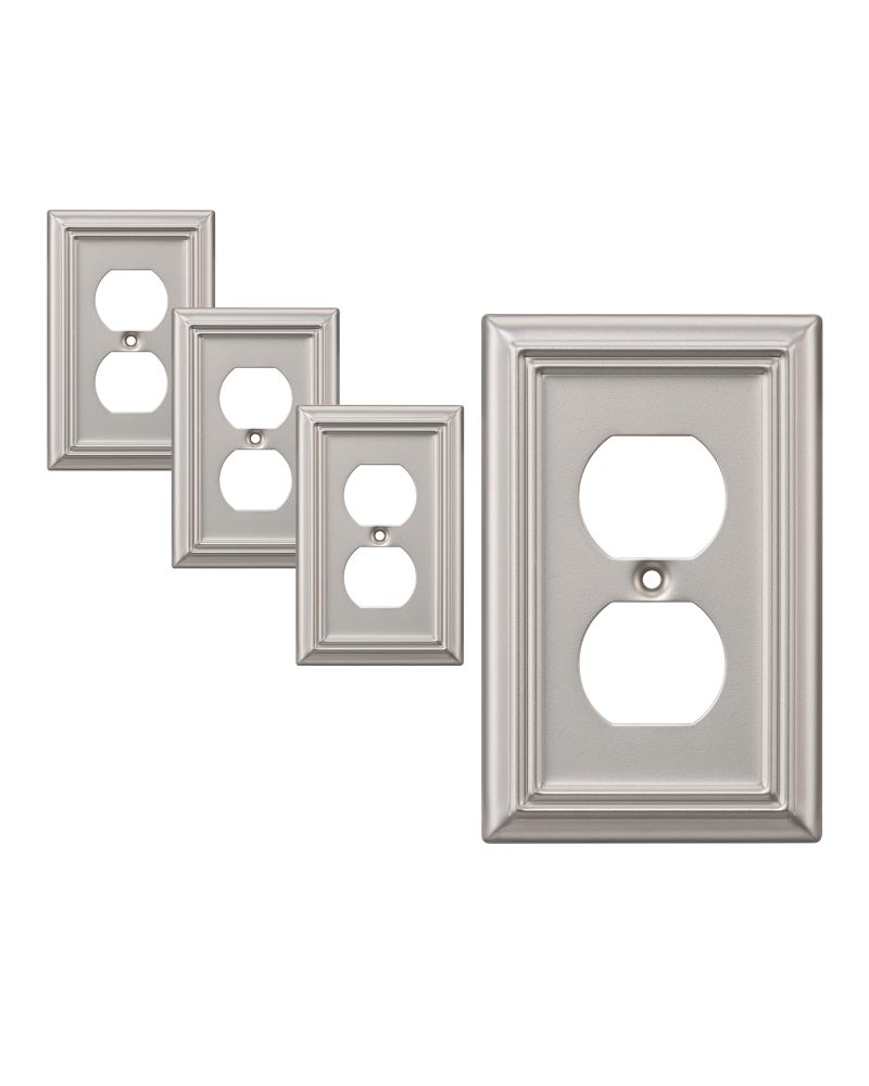 DEWENWILS Satin Nickel Outlet Covers and Switch Plates Decorative Wall Plate Metal Light Switch Cover1 Gang Duplex 4 Pack