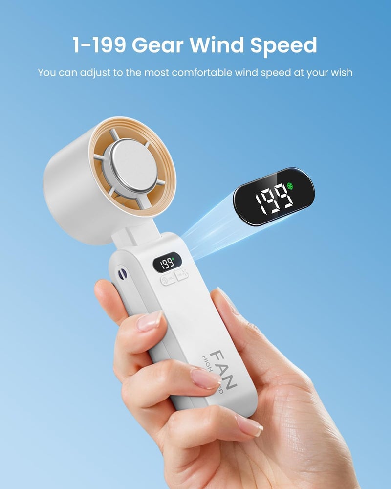 Kimguard Handheld Portable Turbo Fan with Ice Cooler, Speed (1-199) 5500mAh Rechargeable Personal Fan,[20H Cooling Time] Mini Yet Powerful [20000 RPM] Small Pocket Fans for Travel/Outdoor/Home/Office, White - Image 4