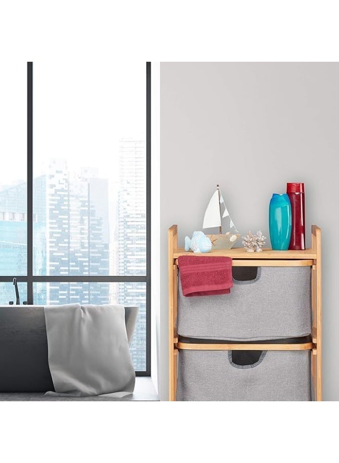 Bamboo Bathroom Storage Unit, 3-Tier Laundry Organiser with Grey Fabric Drawers, 96 x 44 x 34.5 cm, Natural - Image 2