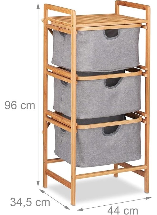 Bamboo Bathroom Storage Unit, 3-Tier Laundry Organiser with Grey Fabric Drawers, 96 x 44 x 34.5 cm, Natural - Image 5