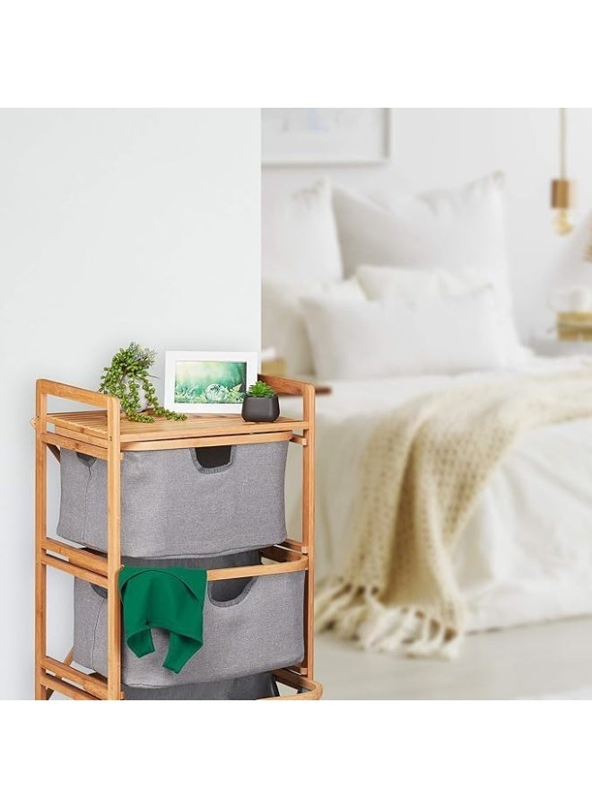Bamboo Bathroom Storage Unit, 3-Tier Laundry Organiser with Grey Fabric Drawers, 96 x 44 x 34.5 cm, Natural - Image 4