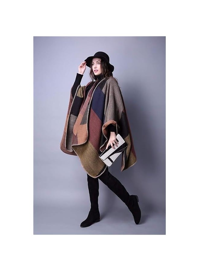 TRASSLE Women's Shawl Wraps Open Front Poncho Cape Oversized Sweaters Casual Cardigan Shawls for Fall Winter  - Image 2