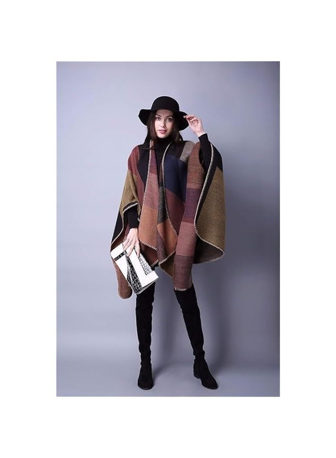 TRASSLE Women's Shawl Wraps Open Front Poncho Cape Oversized Sweaters Casual Cardigan Shawls for Fall Winter  - Image 3
