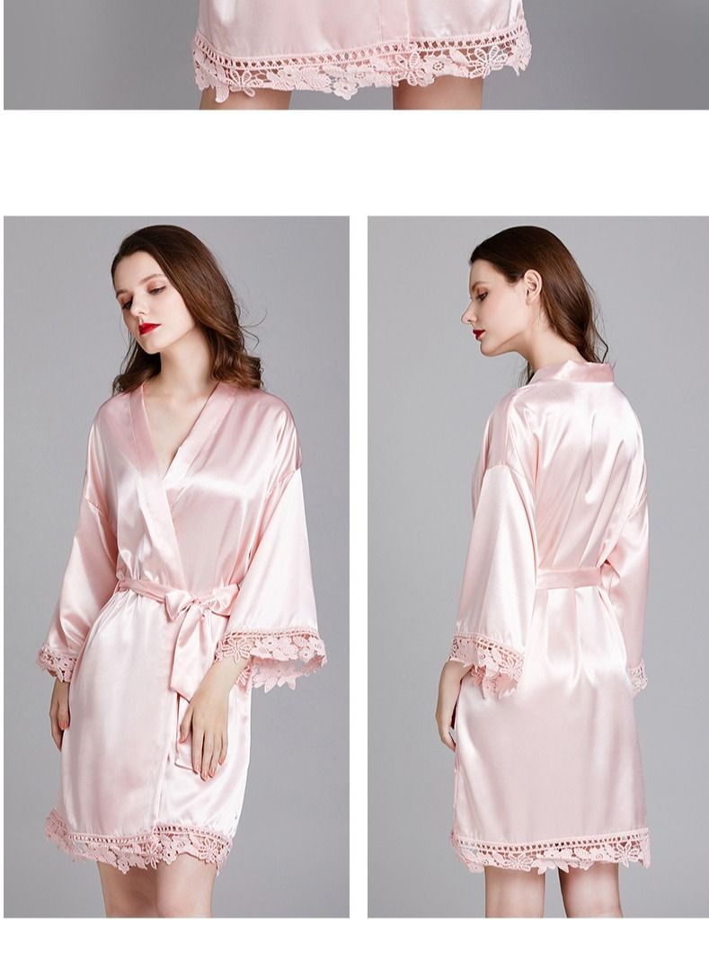 NIBEMINENT Ladies Night Gown Long-sleeved Plus Size Silk Home Bathrobe Pajamas  - Image 3