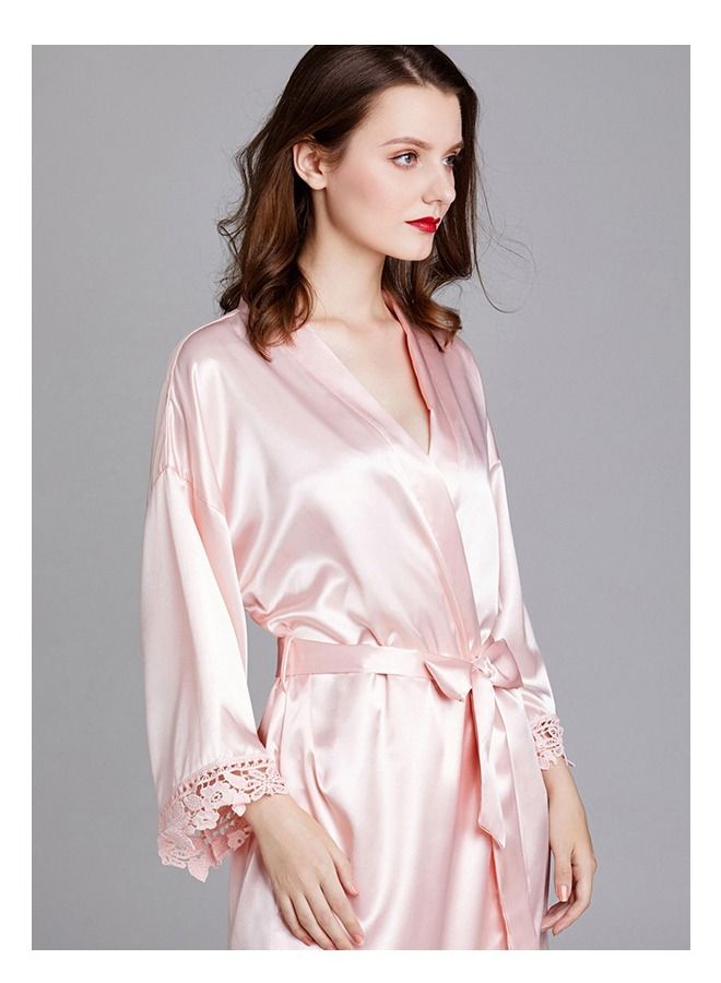 NIBEMINENT Ladies Night Gown Long-sleeved Plus Size Silk Home Bathrobe Pajamas  - Image 2