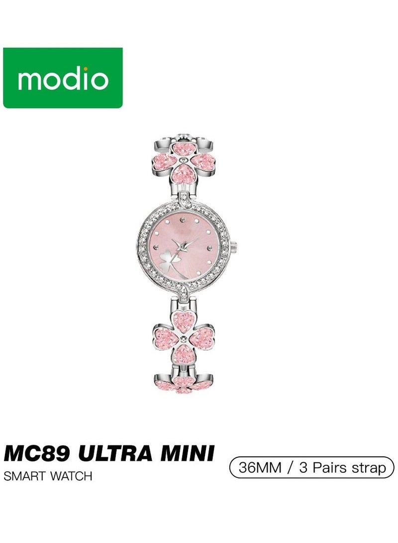 موديو ساعة Modio MC 89 Ultra Mini بتصميم حصري للسيدات مع مجموعة زخارف فاخرة باللون الوردي - Image 2