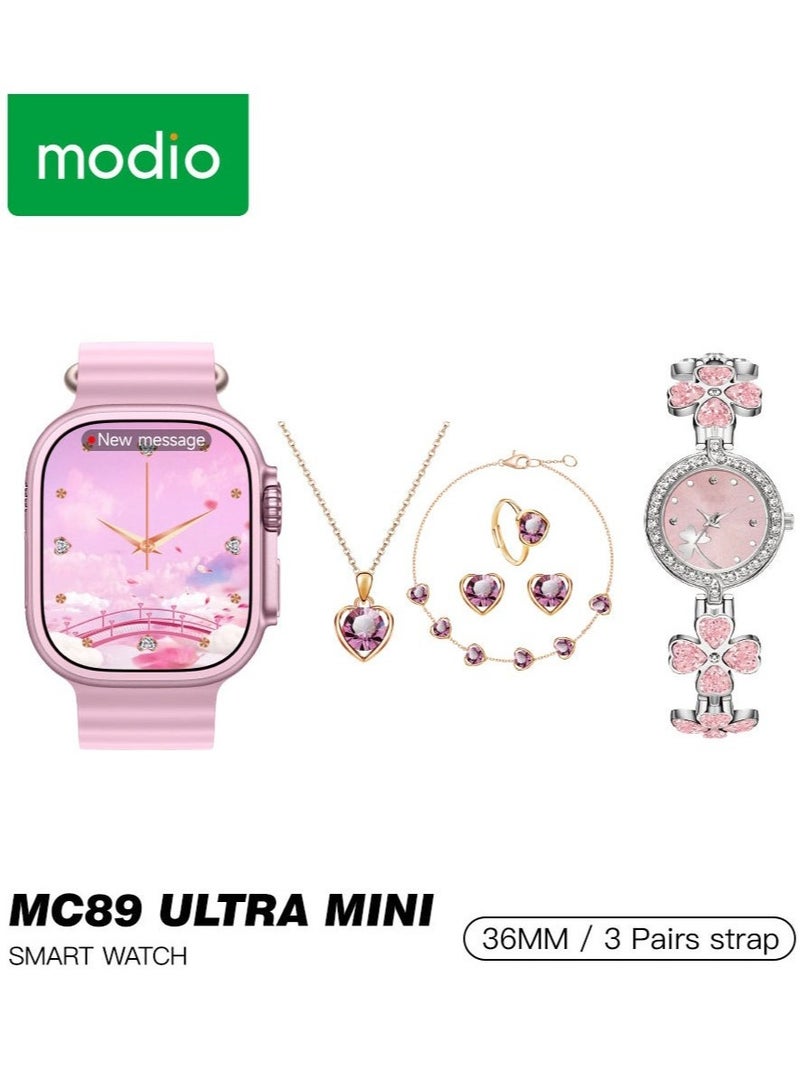 موديو ساعة Modio MC 89 Ultra Mini بتصميم حصري للسيدات مع مجموعة زخارف فاخرة باللون الوردي - Image 4
