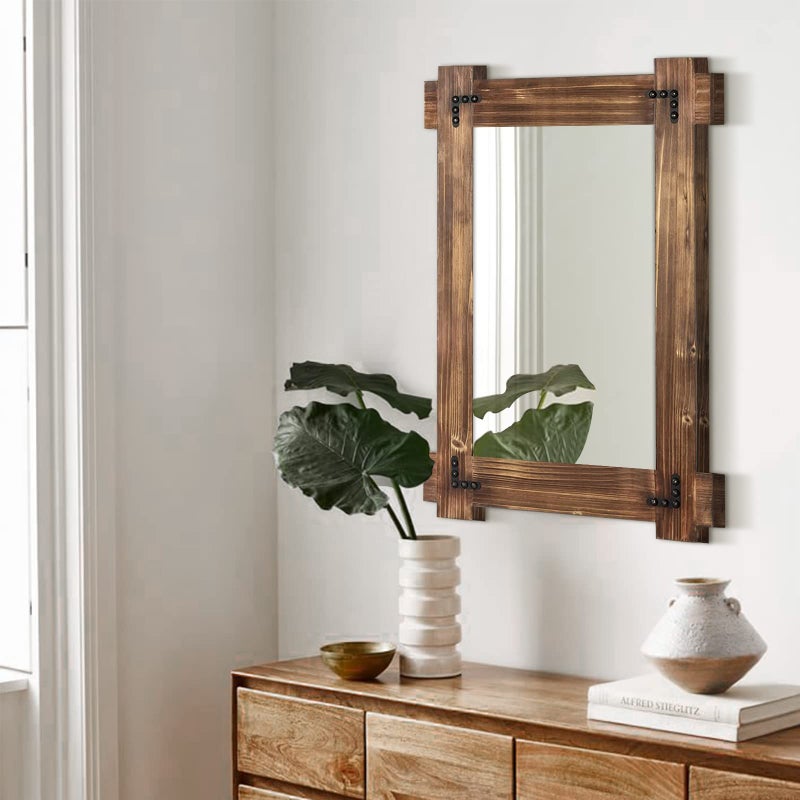 MeMoreCool Rustic Wood Mirror for Bathroom, Farmhouse Wall Mounted Vanity Mirror, Rectangular Wooden Framed Mirror for Bedroom Living Room Entryway, 30 x 20 Inch - Image 3