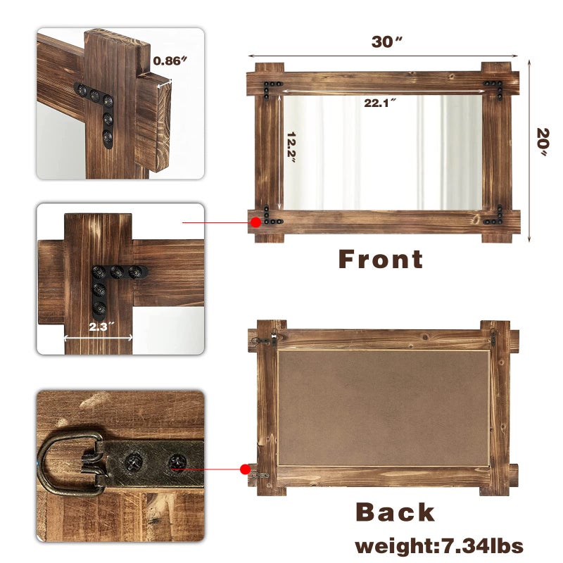MeMoreCool Rustic Wood Mirror for Bathroom, Farmhouse Wall Mounted Vanity Mirror, Rectangular Wooden Framed Mirror for Bedroom Living Room Entryway, 30 x 20 Inch - Image 5