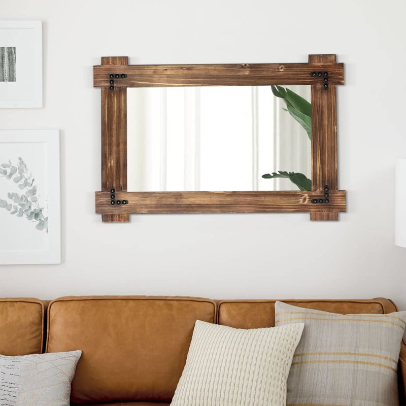 MeMoreCool Rustic Wood Mirror for Bathroom, Farmhouse Wall Mounted Vanity Mirror, Rectangular Wooden Framed Mirror for Bedroom Living Room Entryway, 30 x 20 Inch - Image 4