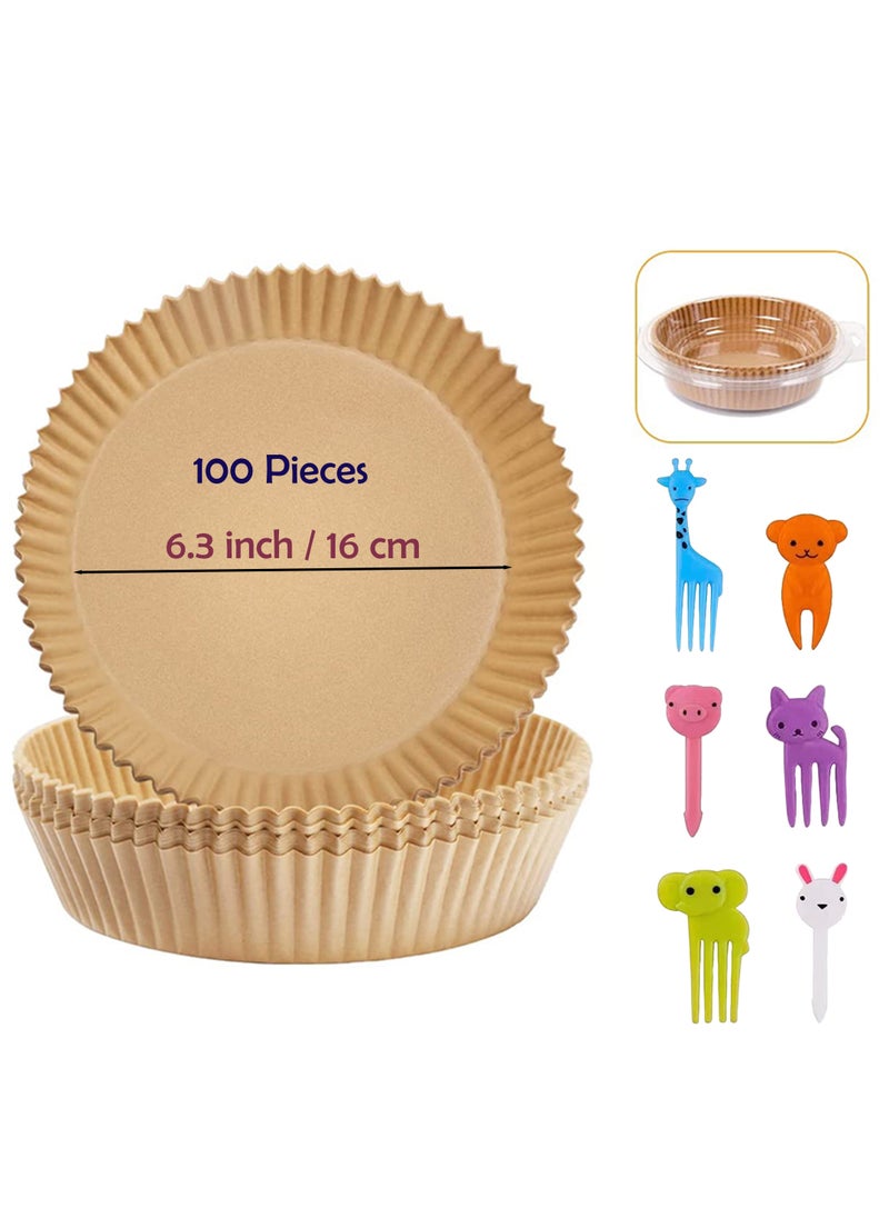 The BZ Company (( Extra Thick 100 Pcs )) Air Fryer Paper Liners - Parchment Paper for Baking - Air Fryer Liner - Disposable Papers Non-Stick Papers for Air Fryer , Steamer , Microwave & Oven with 6 Random Food Forks  - Image 1
