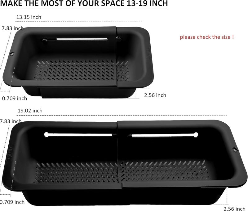 LASSHSWA Collapsible Colander for Kitchen, Over the Sink Strainer Basket for Kitchen, Fruit Pasta Food Strainer Expandable Plastic Colander BPA Free (Black) - Image 5