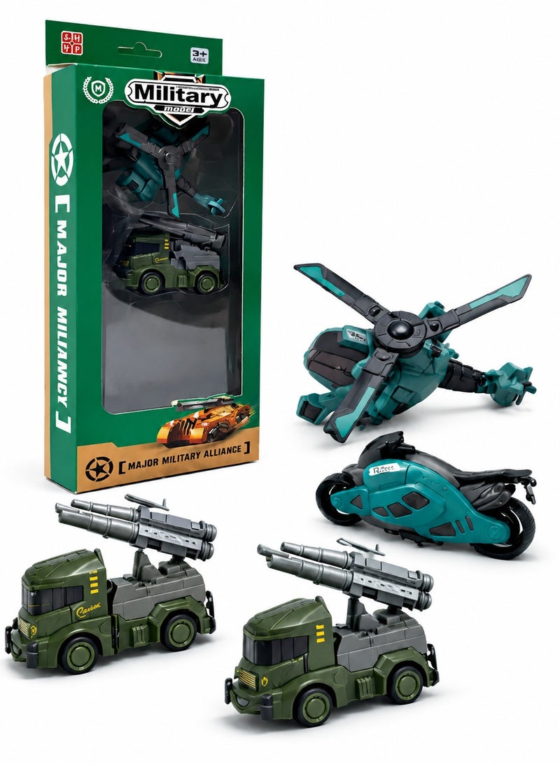 4 pieces Major military alliance military model armed forces 1 helicopter, 1 bike, 2 military missile truck - Image 1