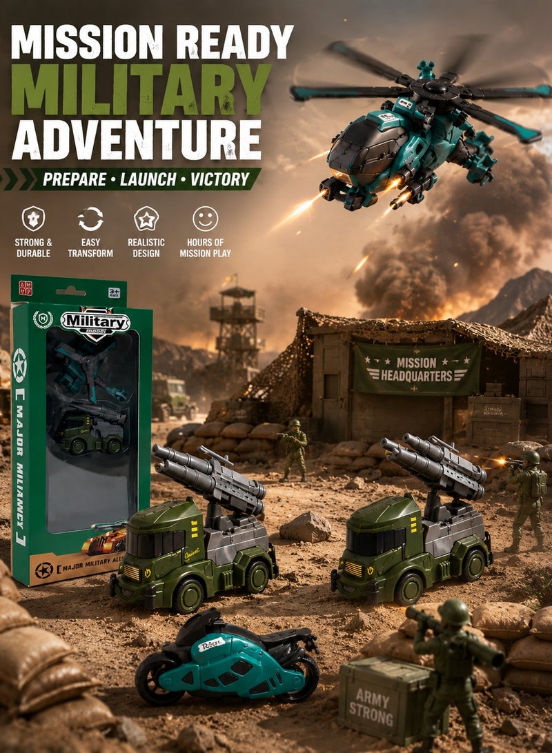 4 pieces Major military alliance military model armed forces 1 helicopter, 1 bike, 2 military missile truck - Image 3
