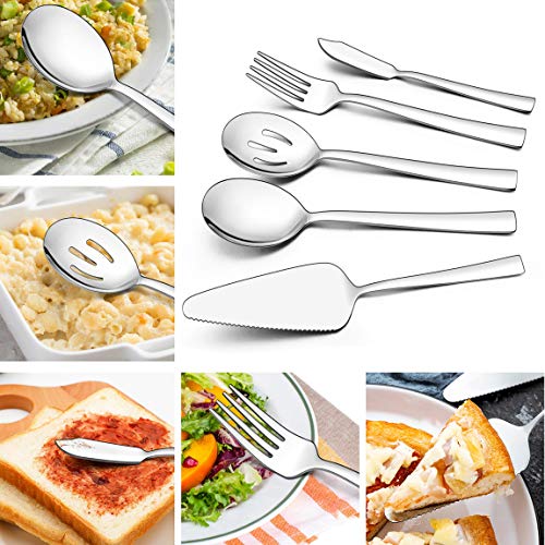 LIANYU 45-Piece Silverware Set with Serving Utensils, Stainless Steel Square Flatware Cutlery Set for 8, Eating Utensils Tableware Set, Mirror Finish - Image 3