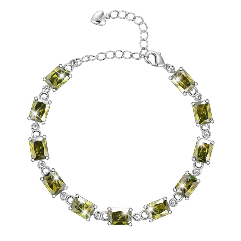 Juwaliy 18K White Gold Plated Tennis Bracelets for Women,August Birthstone Bracelet Peridot Jewelry Mom Wife Birthday Mother's Day Gift for Her - Image 1